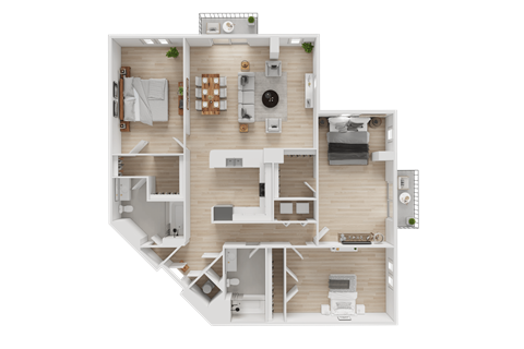 Floor plan for 3 beds, 2 baths, 1463 sqft
